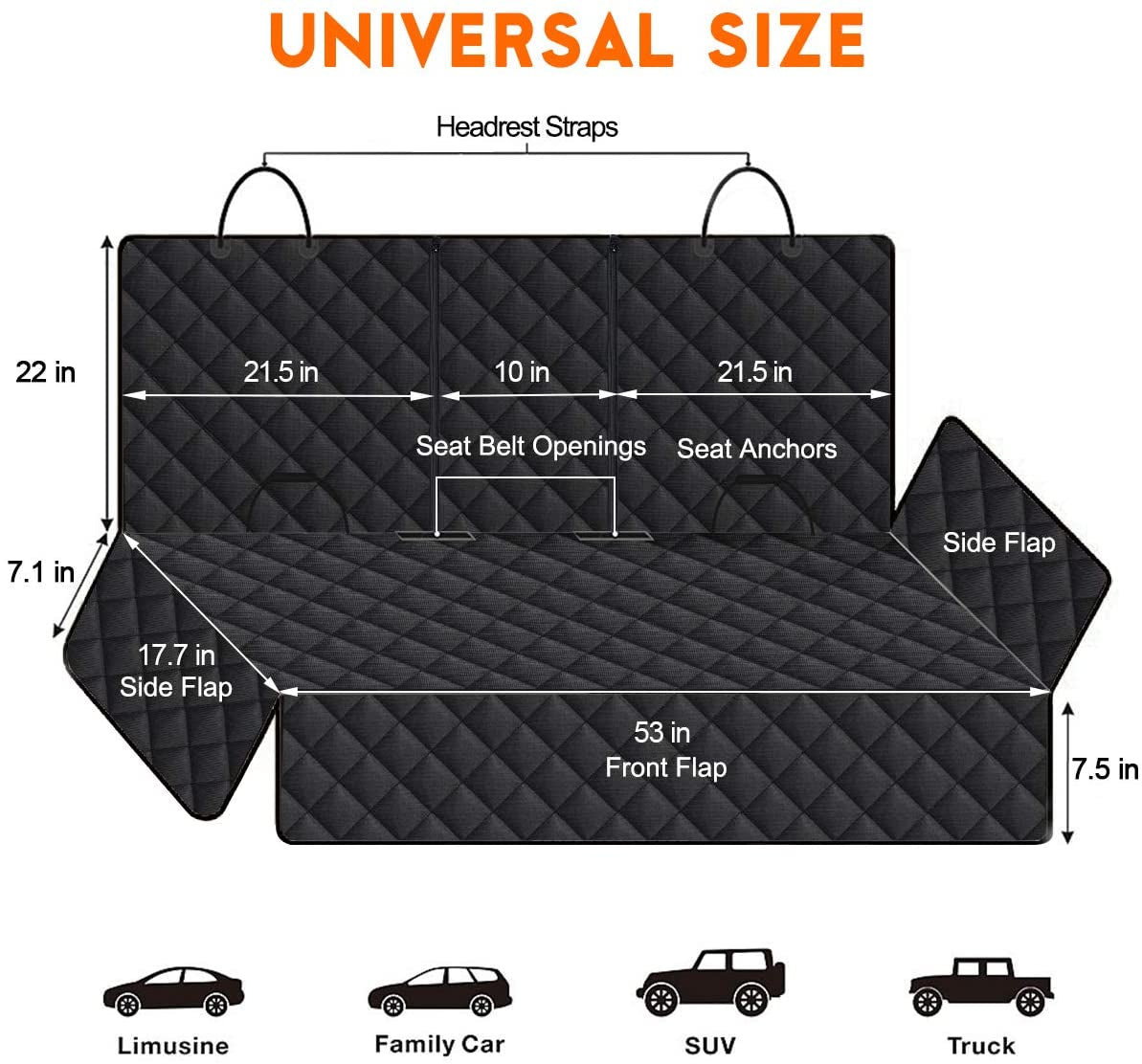 Premium Waterproof Dog Car Seat Cover - Durable Rear Seat Protector for Cars, SUVs & Trucks (53" Width) - Fits Middle Armrest - Black