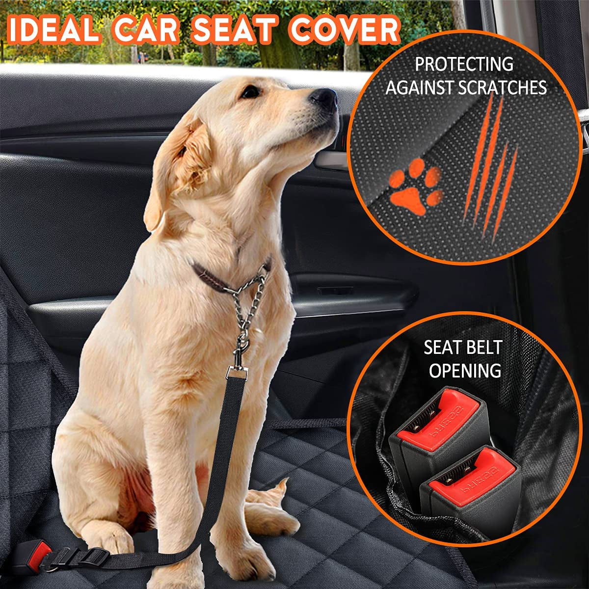 Premium Waterproof Dog Car Seat Cover - Durable Rear Seat Protector for Cars, SUVs & Trucks (53" Width) - Fits Middle Armrest - Black