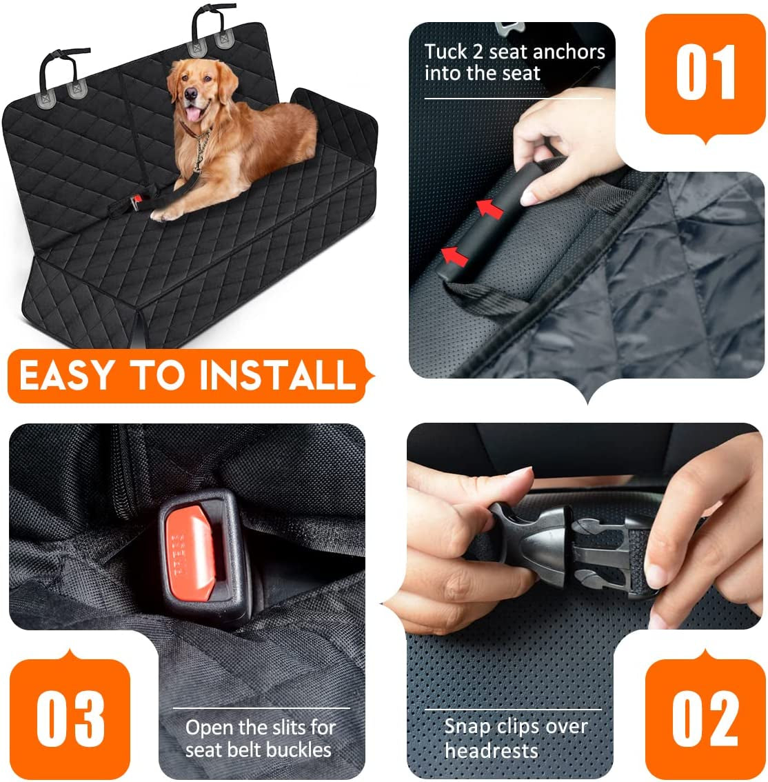 Premium Waterproof Dog Car Seat Cover - Durable Rear Seat Protector for Cars, SUVs & Trucks (53" Width) - Fits Middle Armrest - Black
